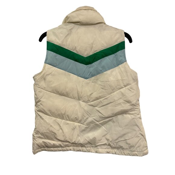 Vintage Old Navy Puffer Vest Women Medium White Nylon Chevron Green Blue Stripes - Picture 2 of 9